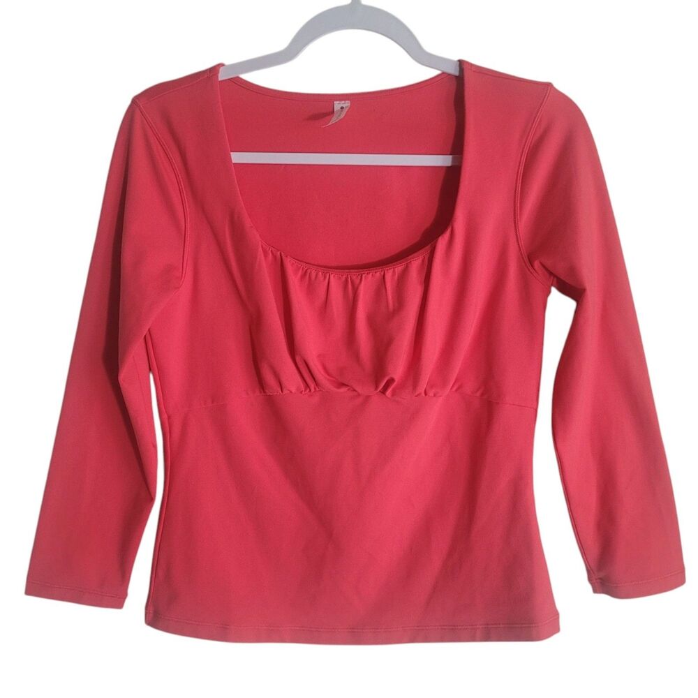 Athleta Shanti Scoop Neck Top‎ Women's Size Medium Pink Coral Babydoll Fitted
